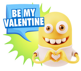 3d Rendering. Romantic Emoticon with hands forming a heart drawi