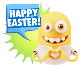 3d Rendering. Romantic Emoticon with hands forming a heart drawi