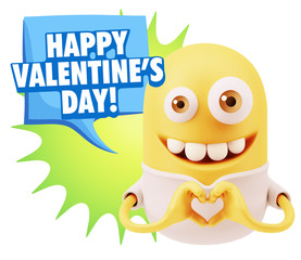 3d Rendering. Romantic Emoticon with hands forming a heart drawi