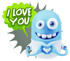 3d Rendering. Romantic Emoticon with hands forming a heart drawi