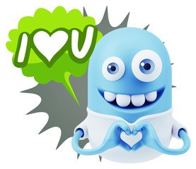 3d Rendering. Romantic Emoticon with hands forming a heart drawi