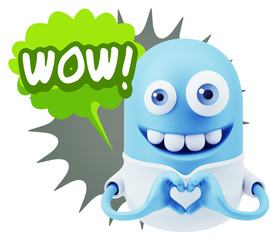 3d Rendering. Romantic Emoticon with hands forming a heart drawi