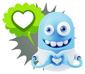 3d Rendering. Romantic Emoticon with hands forming a heart drawi