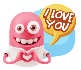 3d Rendering. Romantic Emoticon with hands forming a heart drawi