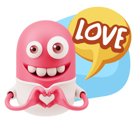 3d Rendering. Romantic Emoticon with hands forming a heart drawi