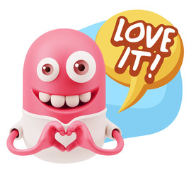 3d Rendering. Romantic Emoticon with hands forming a heart drawi