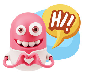 3d Rendering. Romantic Emoticon with hands forming a heart drawi