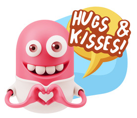 3d Rendering. Romantic Emoticon with hands forming a heart drawi