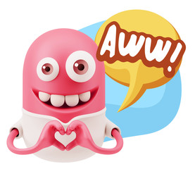 3d Rendering. Romantic Emoticon with hands forming a heart drawi