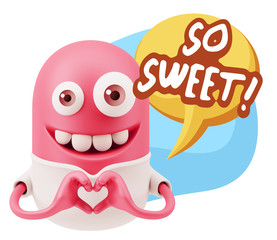 3d Rendering. Romantic Emoticon with hands forming a heart drawi