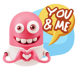 3d Rendering. Romantic Emoticon with hands forming a heart drawi