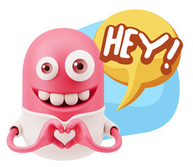 3d Rendering. Romantic Emoticon with hands forming a heart drawi