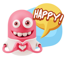 3d Rendering. Romantic Emoticon with hands forming a heart drawi
