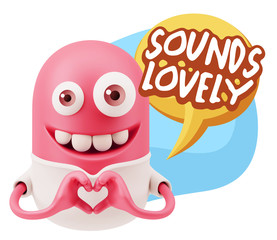3d Rendering. Romantic Emoticon with hands forming a heart drawi