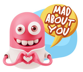 3d Rendering. Romantic Emoticon with hands forming a heart drawi