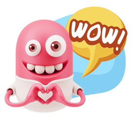 3d Rendering. Romantic Emoticon with hands forming a heart drawi