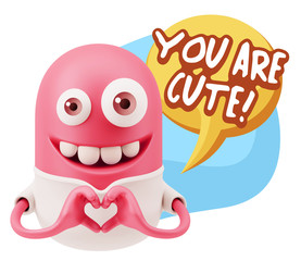 3d Rendering. Romantic Emoticon with hands forming a heart drawi