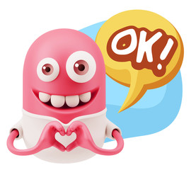 3d Rendering. Romantic Emoticon with hands forming a heart drawi