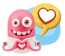 3d Rendering. Romantic Emoticon with hands forming a heart drawi
