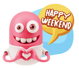 3d Rendering. Romantic Emoticon with hands forming a heart drawi