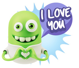 3d Rendering. Romantic Emoticon with hands forming a heart drawi