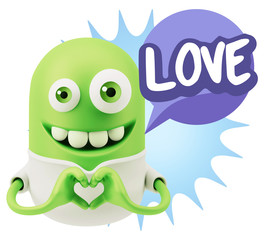 3d Rendering. Romantic Emoticon with hands forming a heart drawi