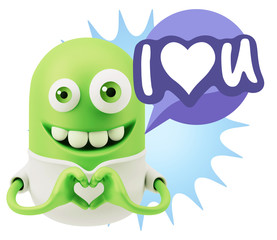 3d Rendering. Romantic Emoticon with hands forming a heart drawi