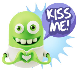 3d Rendering. Romantic Emoticon with hands forming a heart drawi