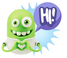 3d Rendering. Romantic Emoticon with hands forming a heart drawi