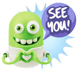 3d Rendering. Romantic Emoticon with hands forming a heart drawi