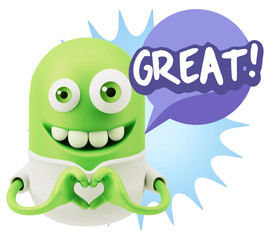 3d Rendering. Romantic Emoticon with hands forming a heart drawi