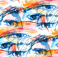 print,, abstract eye seamless pattern on a white background, watercolor sketch
