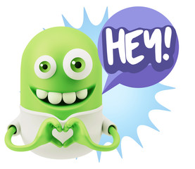 3d Rendering. Romantic Emoticon with hands forming a heart drawi