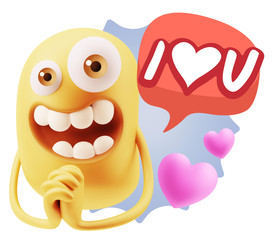 3d Rendering. Love Emoticon Face saying I Love U with Colorful S