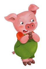 Cartoon isolated young pig in work outfit - interested - isolated - illustration for the children