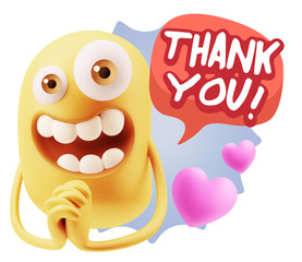 3d Rendering. Love Emoticon Face saying Thank You with Colorful