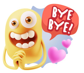 3d Rendering. Love Emoticon Face saying Bye Bye with Colorful Sp