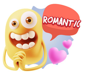 3d Rendering. Love Emoticon Face saying Romantic with Colorful S