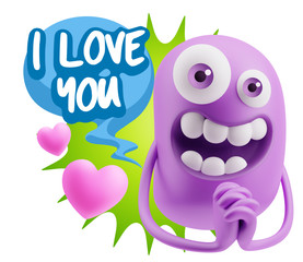 3d Rendering. Love Emoticon Face saying I Love You with Colorful