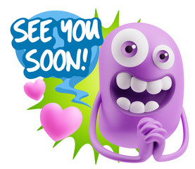 3d Rendering. Love Emoticon Face saying See You Soon with Colorf