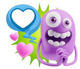 3d Rendering. Love Emoticon Face saying Love with a Heart Shape