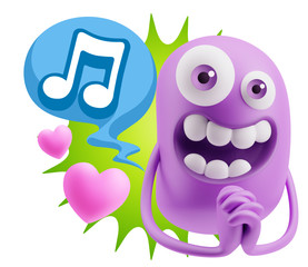 3d Rendering. Love Emoticon Face saying Music Symbol with Colorf