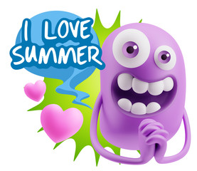 3d Rendering. Love Emoticon Face saying I Love Summer with Color