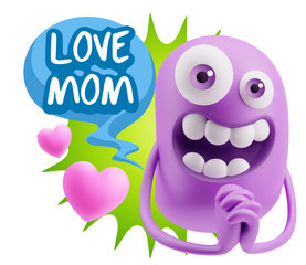 3d Rendering. Love Emoticon Face saying Love Mom with Colorful S