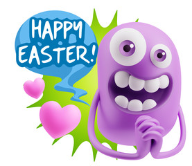 3d Rendering. Love Emoticon Face saying Happy Easter with Colorf