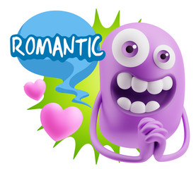 3d Rendering. Love Emoticon Face saying Romantic with Colorful S