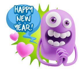 3d Rendering. Love Emoticon Face saying Happy New Year with Colo
