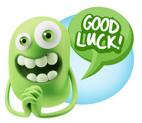 3d Rendering. Love Emoticon Face saying Good Luck with Colorful