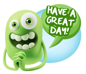 3d Rendering. Love Emoticon Face saying Have A Great Day with Co