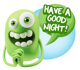 3d Rendering. Love Emoticon Face saying Have A Good Night with C